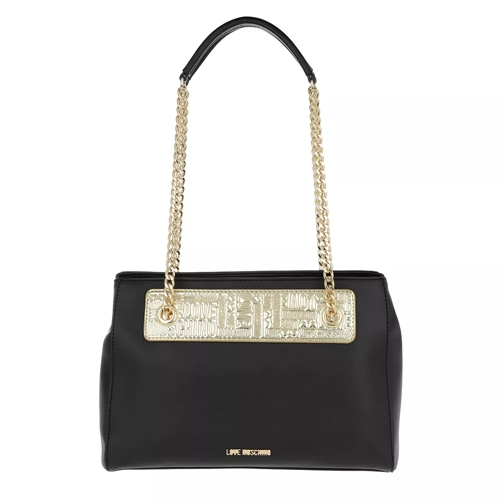 Love Moschino Borsa Calf Pu Double Chain Nero+Tpu Shoulder Bag Oro Shopping Bag