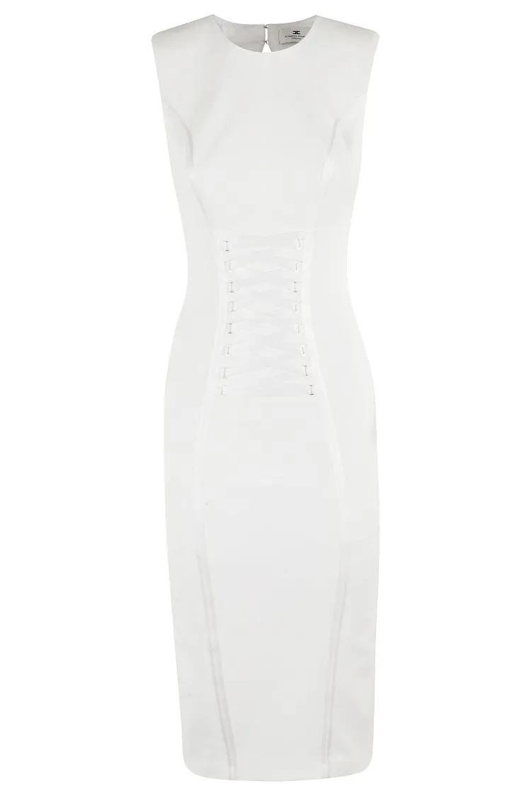 Thumbnail - Elisabetta Franchi - Fitted Sleeveless Midi Dress - Größe 38 - weiß