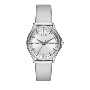 Armani Exchange Three Hand Leather Watch Silver Quartz Watch