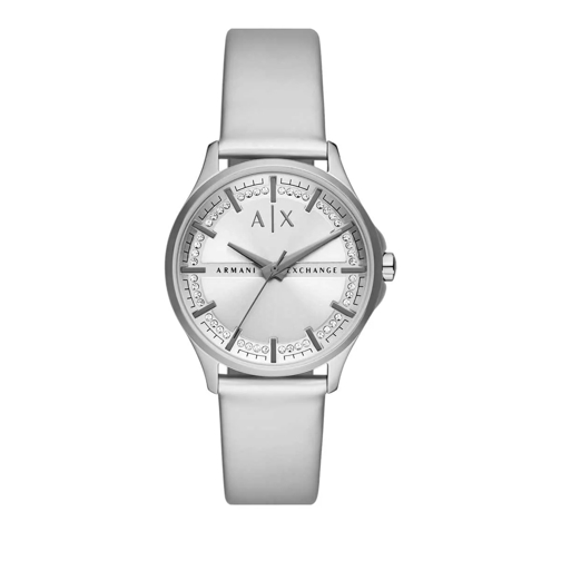 Armani Exchange Three-Hand Leather Watch Silver Quartz Horloge