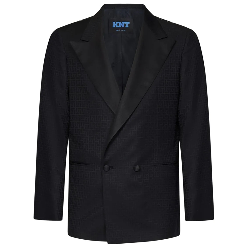 Kiton Blazer Black Double-Breasted Faux Tuxedo Jacket Black