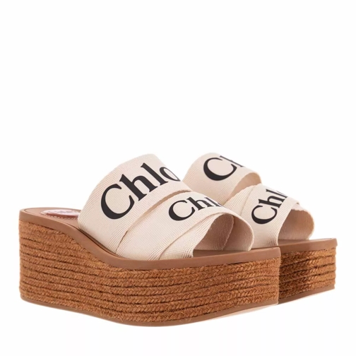Chloé Woody Wedged Sandals Canvas White Sandali mule
