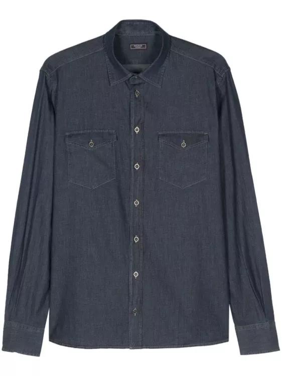 Peserico - Contrast-Stitching Denim Shirt - Größe 54 - blue