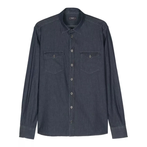 Peserico Contrast-Stitching Denim Shirt Blue 