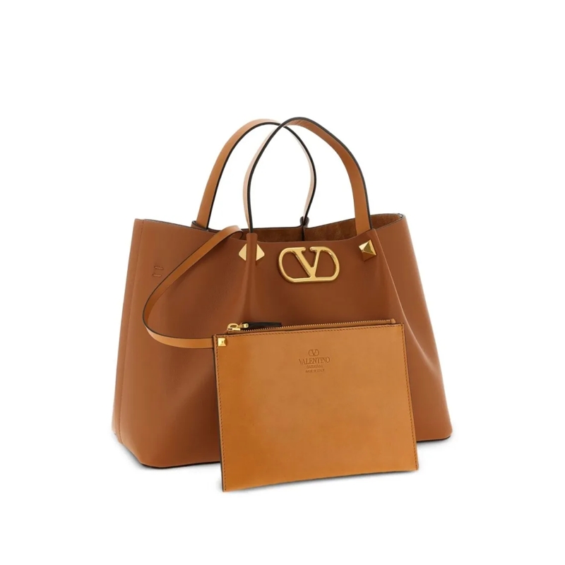 Valentino Garavani Tote Structured Brown Leather Tote Brown(Image 4)