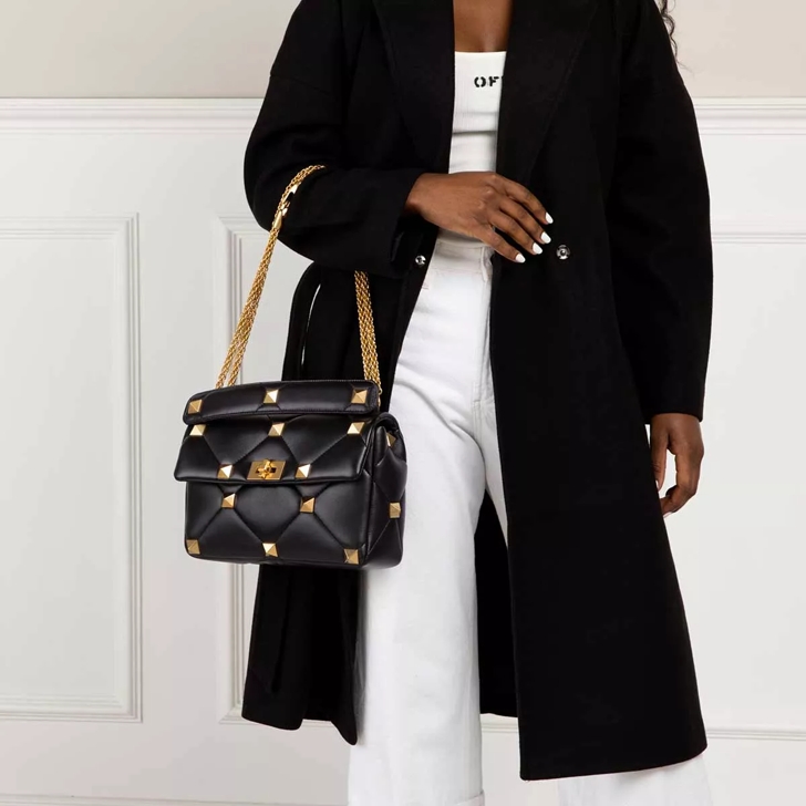 Valentino Garavani Women's Roman Stud Black Tonal Large Shoulder Bag | by Mitchell Stores