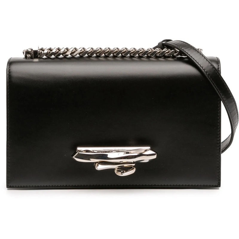 Alexander McQueen Schultertasche Mini Leather Sculptural Four Ring Crossbody schwarz