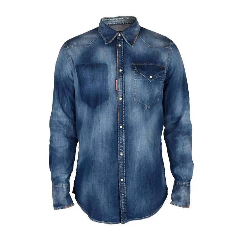 Dsquared2 Hemd Washed Blue Denim Western Shirt Blue