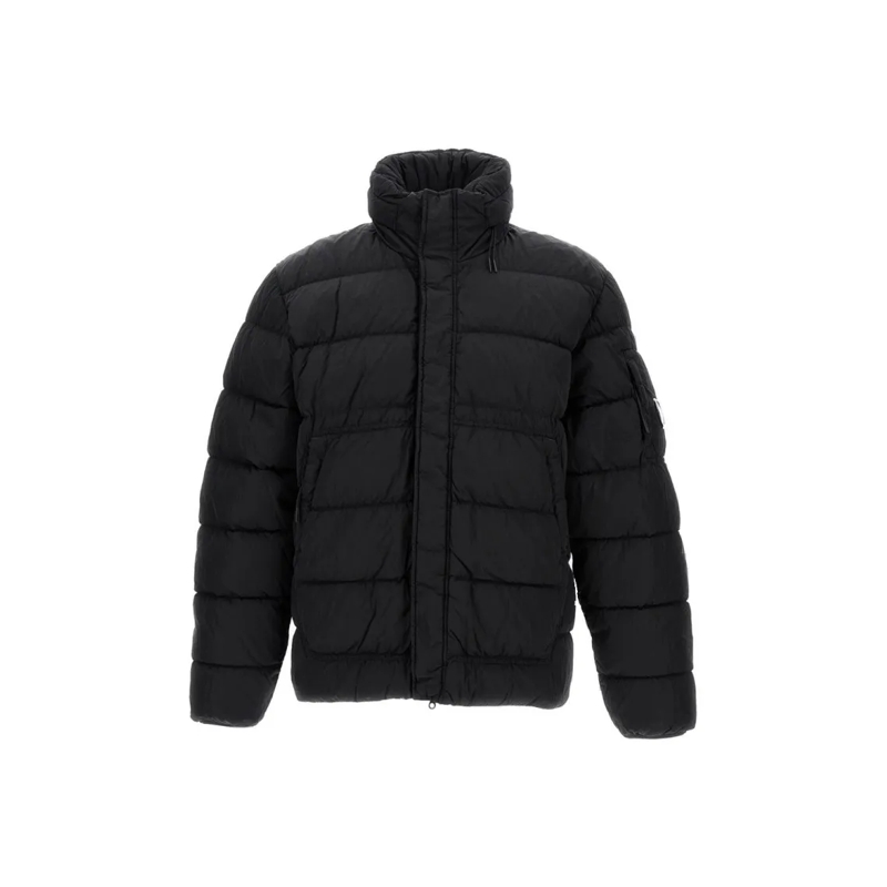 CP Company Doudoune Oversized Zip-Front Rain Jacket With Quilted Textu Black