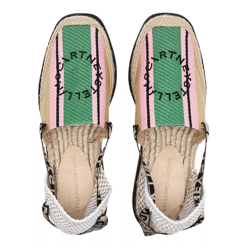 Stella McCartney Espadrilles Gaia Striped Raffia Platform Espadrilles Natural/Green(Image 4)