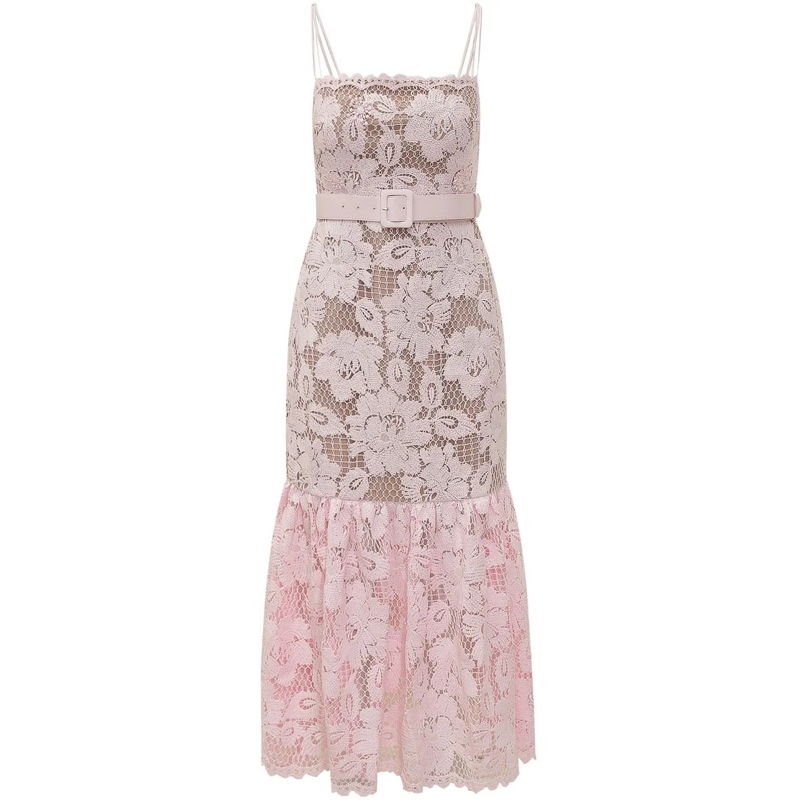 Self Portrait Maxikleid Abito Midi in Pizzo Rosa rose