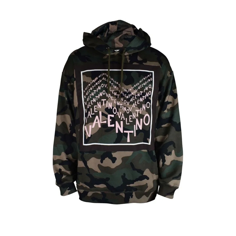 Valentino Garavani  Camouflage Hooded Sweatshirt With Drawstring Black