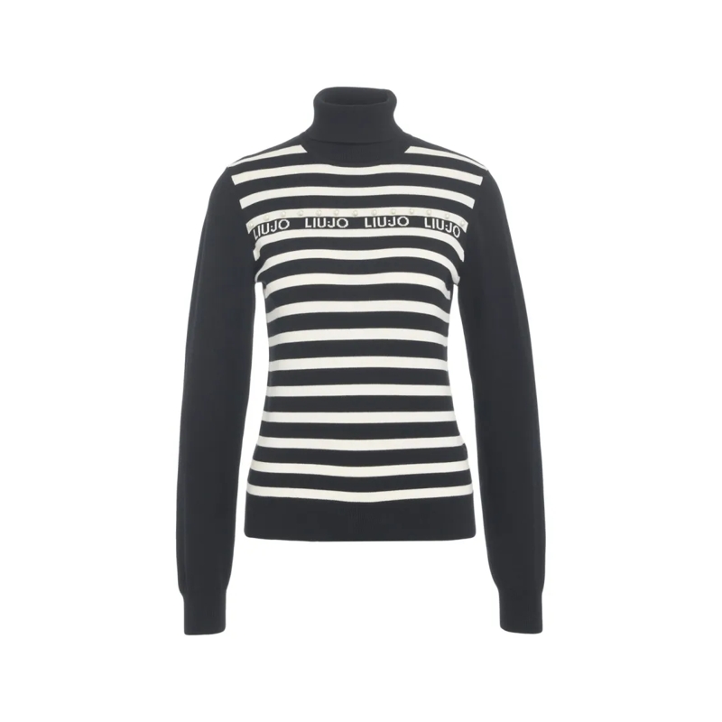 LIU JO Rollkragenpullover Turtleneck Sweater With Logo Print Black