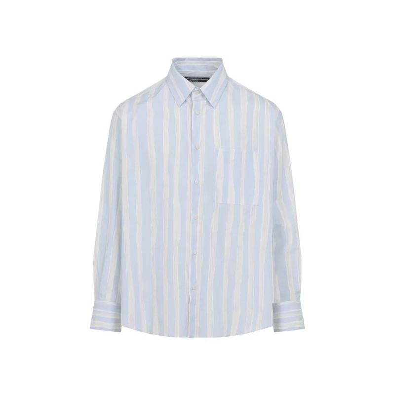 Jacquemus Overhemd Vertical Stripe Button-Up Shirt In Pastel Tones Blue