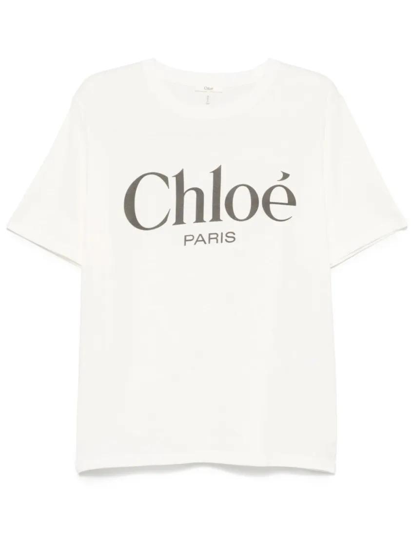 Thumbnail - Chloé - Relaxed Fit Graphic Print T-Shirt By Chloé - Größe XS - weiß