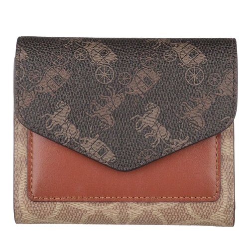 Coach Signature Carriage Wyn Small Wallet B4/Tan Brown Rust Portefeuille à rabat