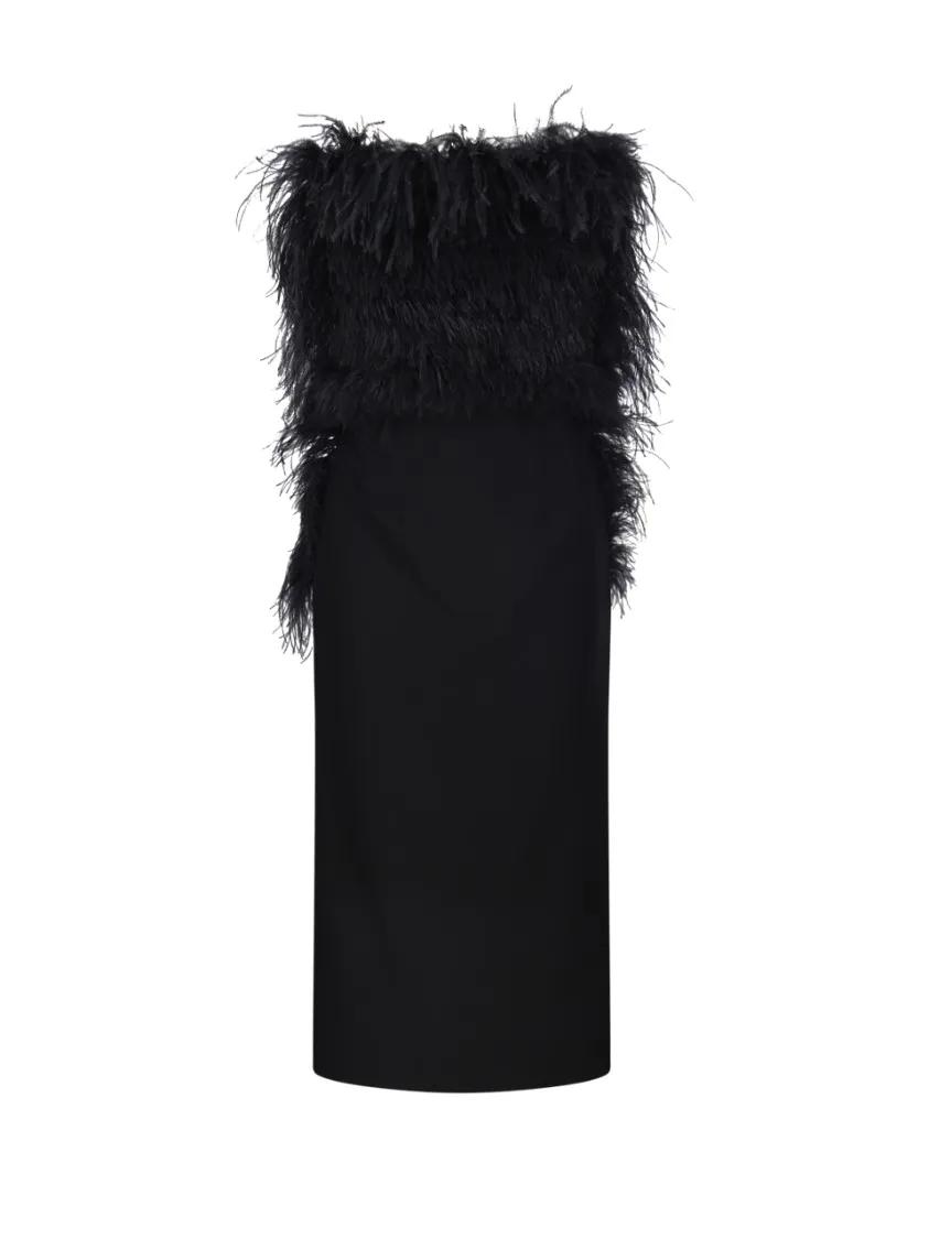 Thumbnail - Max Mara - Voluminous Feathered Bodice Dress - Größe M - schwarz