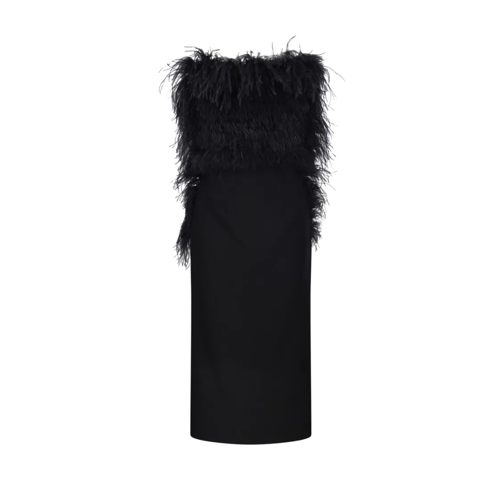 Max Mara Midi-Kleider Voluminous Feathered Bodice Dress Black