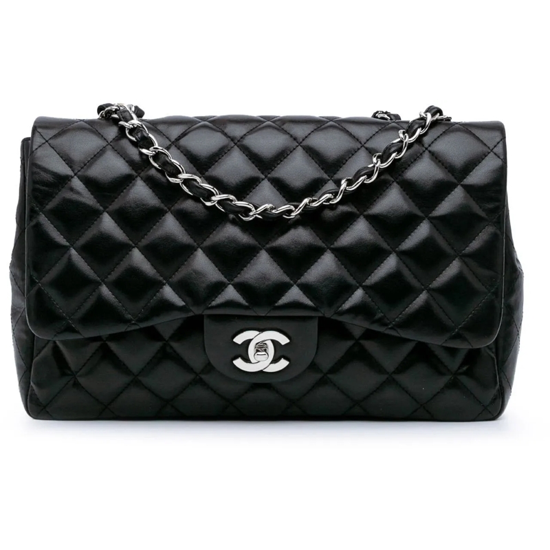 Chanel Sac à bandoulière 2009-2010 Jumbo Classic Lambskin Single Flap schwarz
