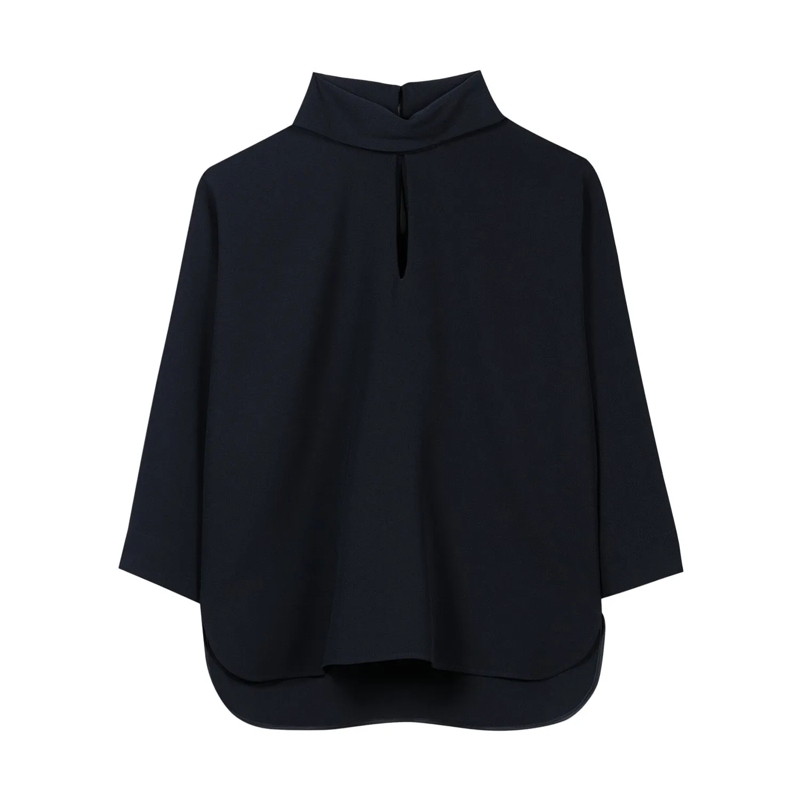 Luisa Cerano Chemisier Bluse mit Kragen dunkelblau