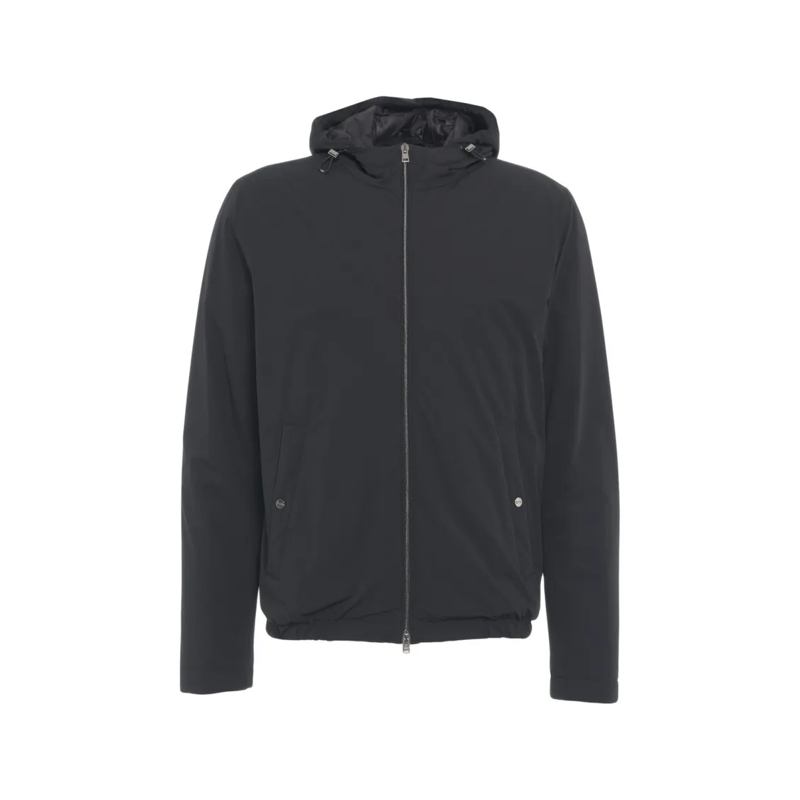 Herno  Hooded Jacket With Adjustable Drawstrings And Snap Black