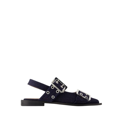 GANNI Ballerina Feminine Buckle Ballerinas - Cotton - Blue Blue