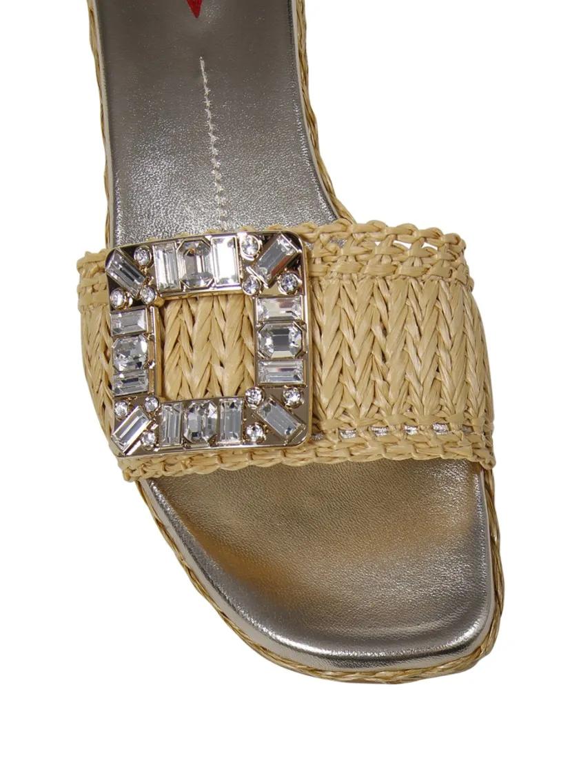 【関税&送料込】Roger Vivier Strass Buckle Raffia Espa Mule Roger Vivier Strass-Buckle Raffia Platform Sandals