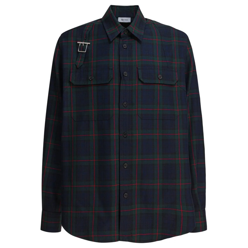 Alexander McQueen Overhemd Plaid Casual Shirt With Structured Collar Blue