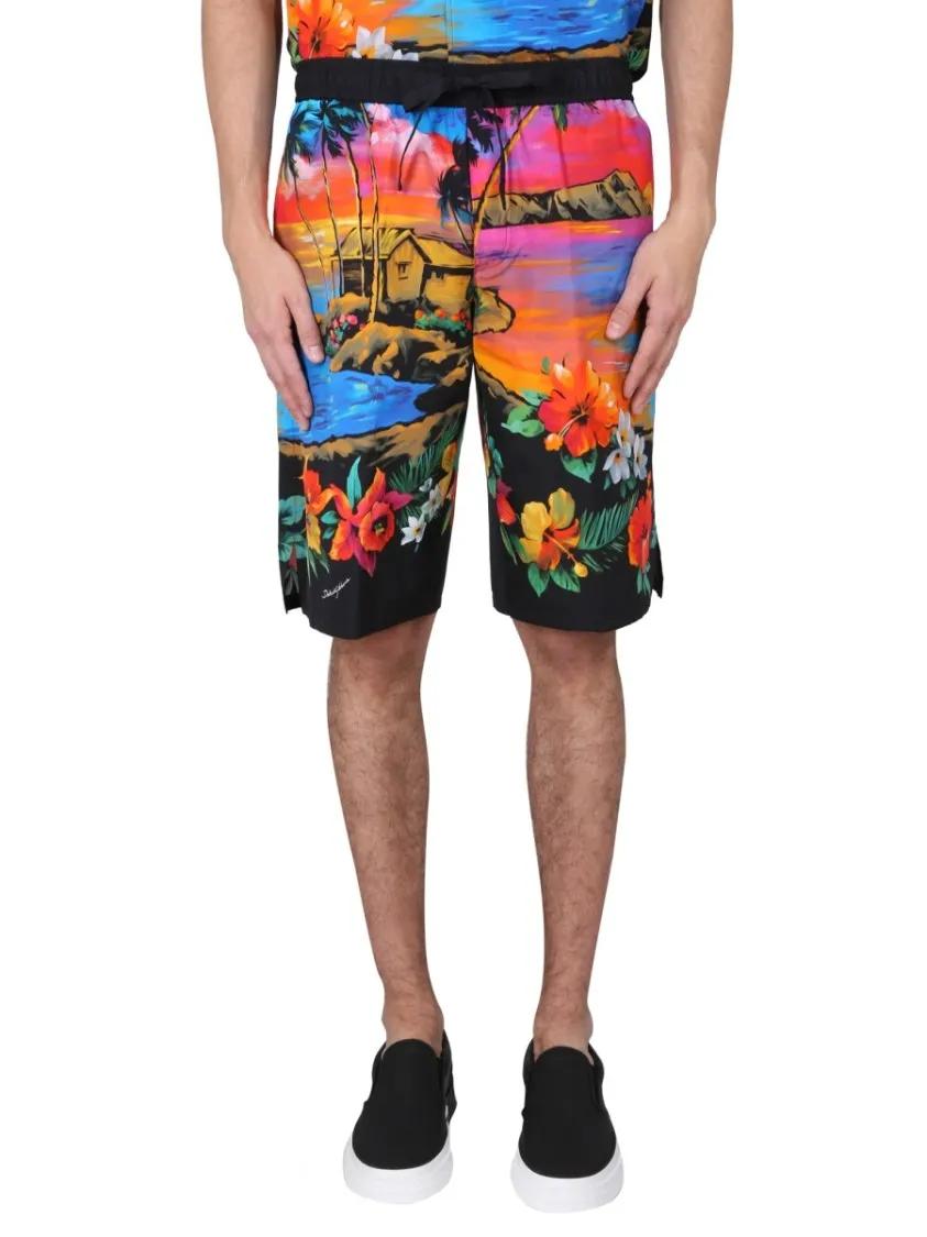 Thumbnail - Dolce&Gabbana - Bermuda Shorts With Sunset Print - Größe 50 - bunt