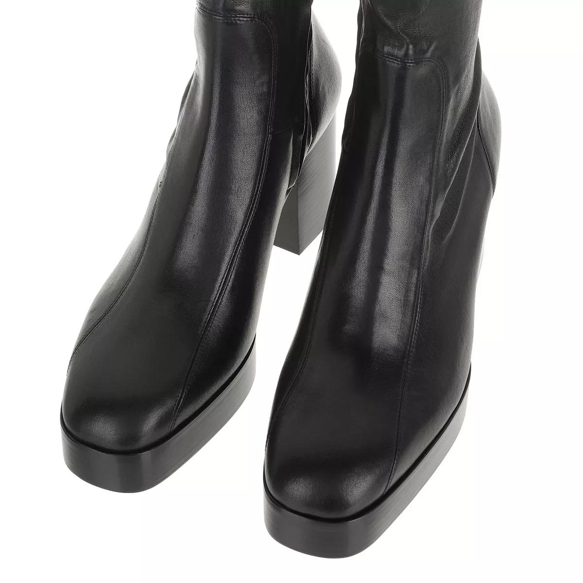 Black leather boots no heel best sale