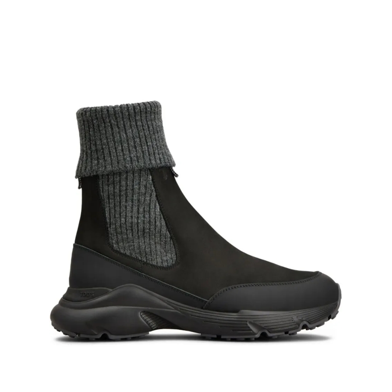 Tod's Sneaker basse High Knitted Cuff Sneakers With Textured Upper And Black