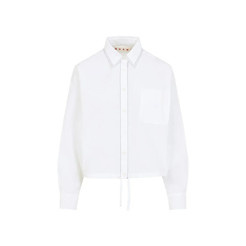 Marni Hemd Crisp White Cotton Shirt With Contrasting Stitchin White