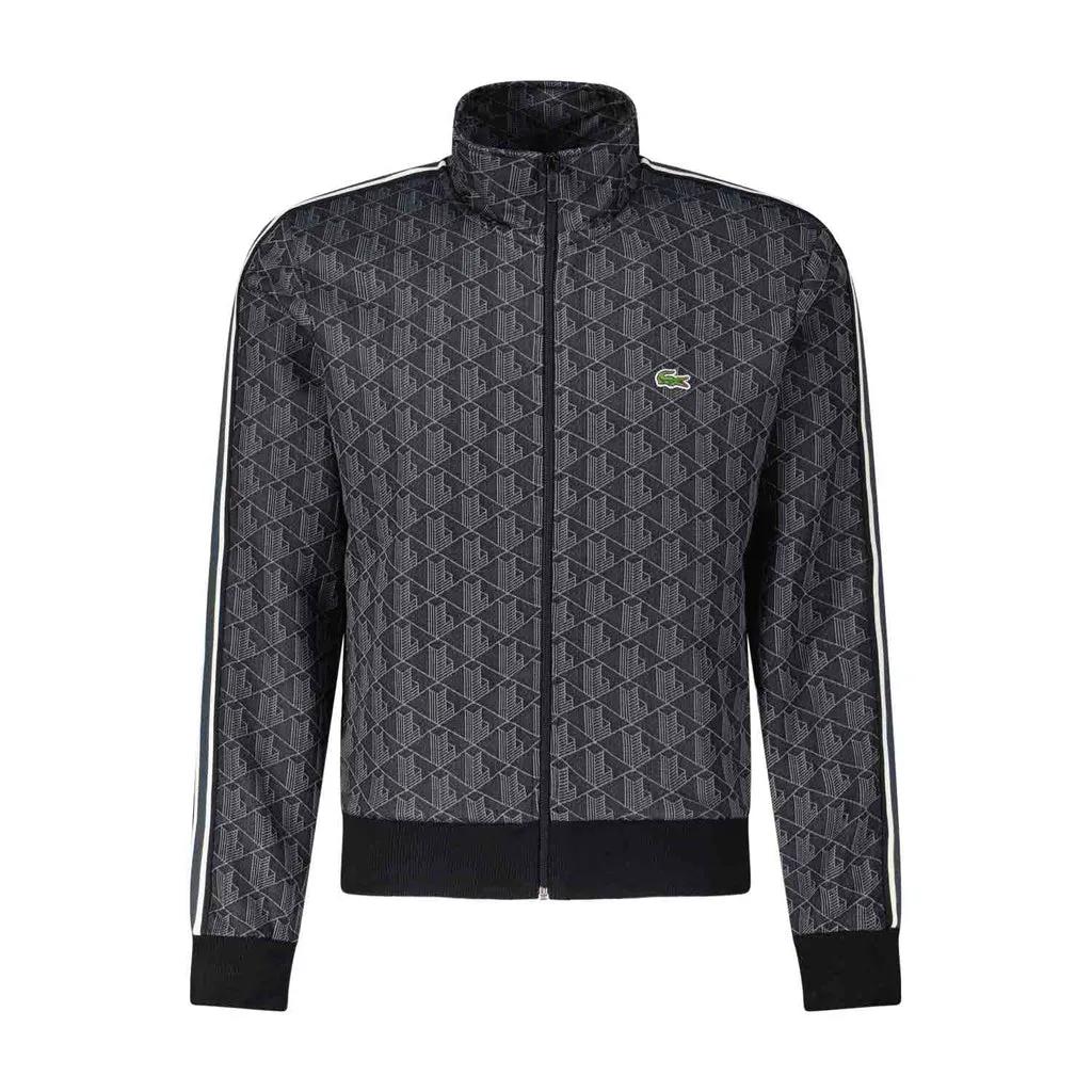 Lacoste - Sweatjacke mit Jacquard-Monogramm und Logo-Detail - Größe M - grau