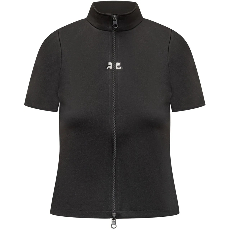 Courrèges T-shirt T-shirt nera Courreges con zip schwarz