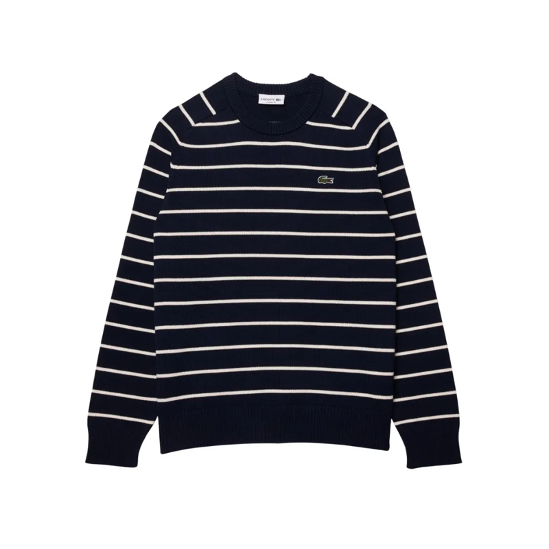 Lacoste Pull Sailor-Style Striped Pullover In Seamless Jersey Blue