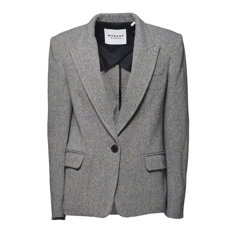 Etoile Isabel Marant Blazer Louison Coat In Ecru And Black Wool Grey