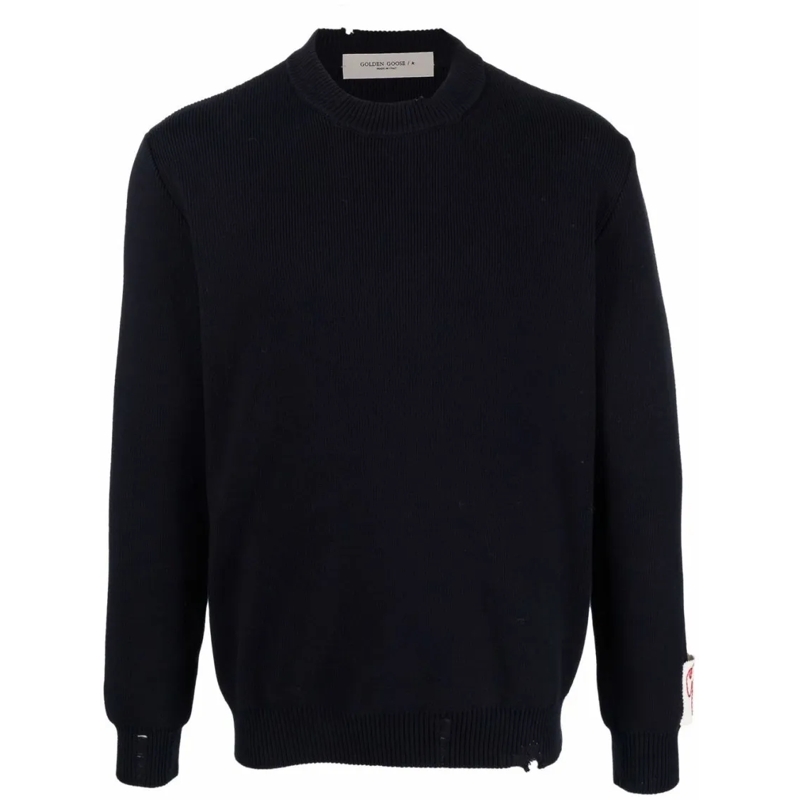 Golden Goose Pull Ribbed Stretch-Cotton Sweater With Crew Neck Desig Blue