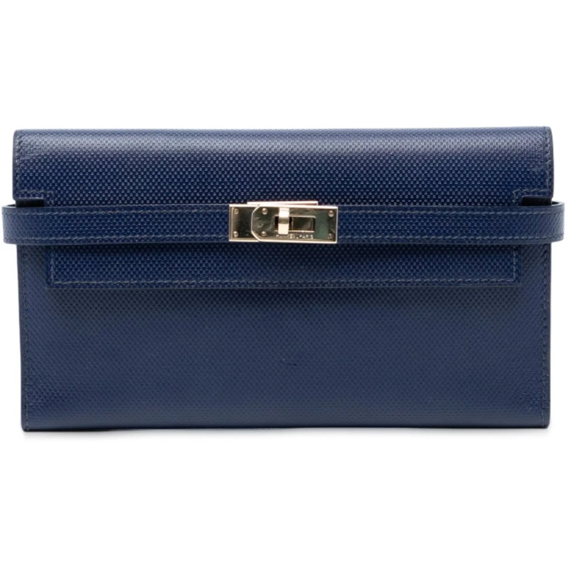Hermès Geldbörse Grain dH Leather Kelly Longue Wallet blau