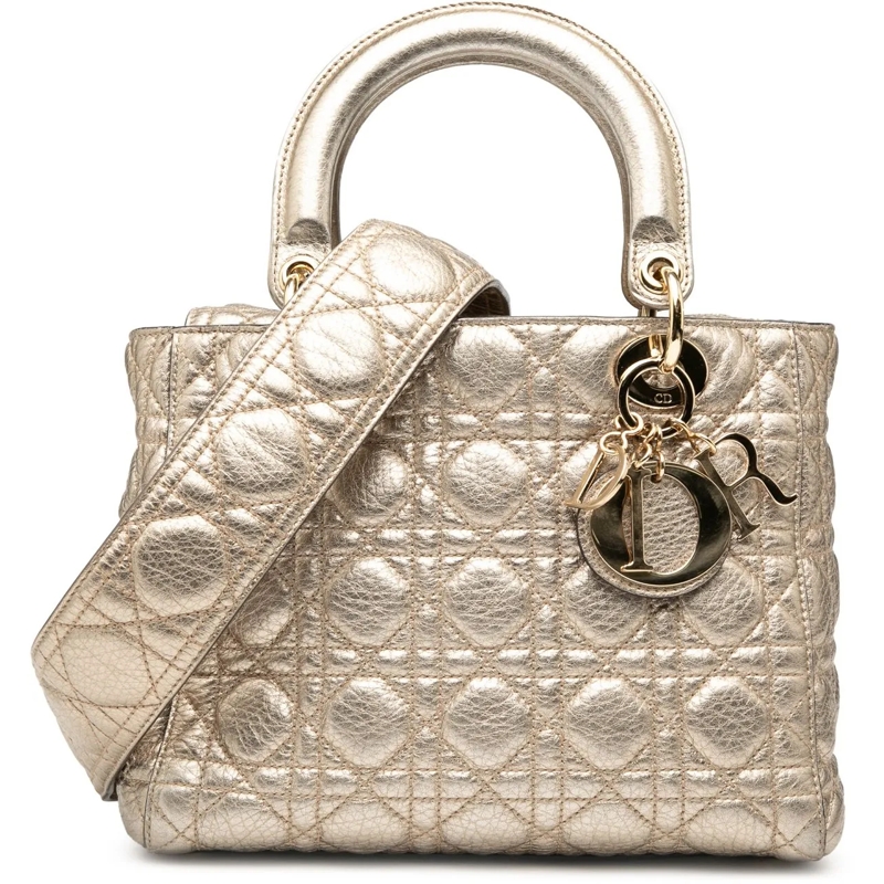 Christian Dior Schultertasche Medium Metallic Grained Calfskin Cannage Supple La gold