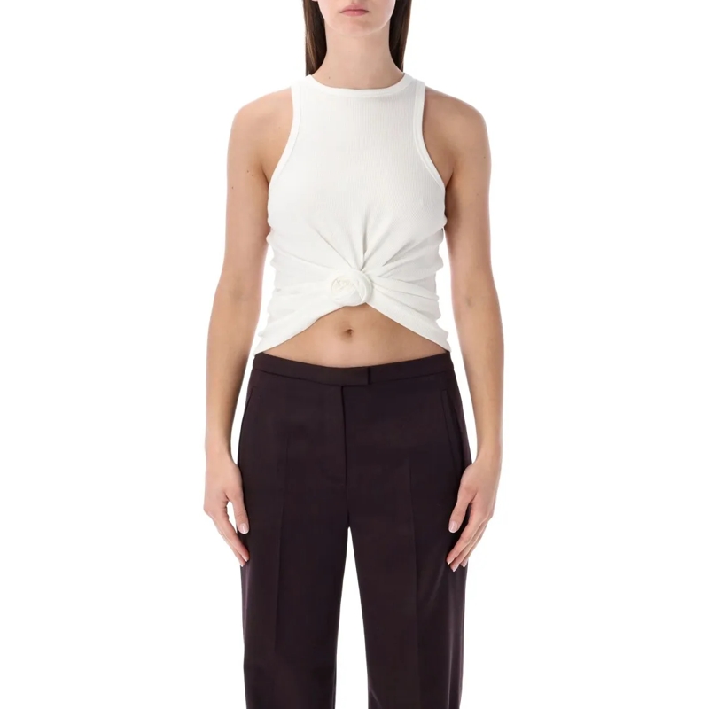 Magda Butrym Bluse Knotted Ribbed Cream Tank Neutrals