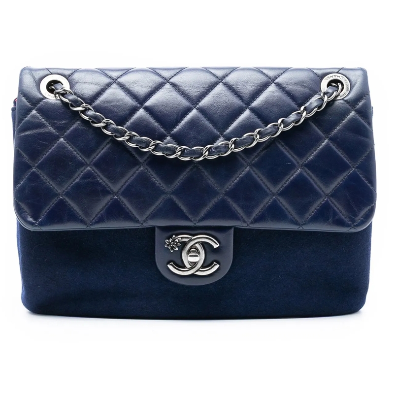 Chanel Schultertasche Paris Salzburg Quilted Glazed Calfskin and Felt Ed blau