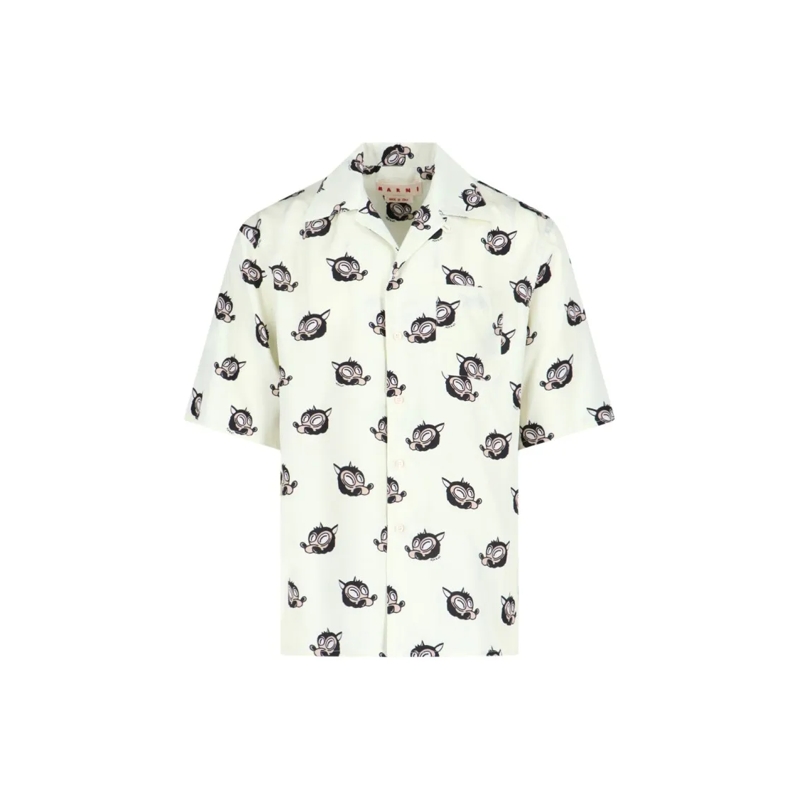 Marni Overhemd Printed Camp Collar Shirt – Cream Neutrals