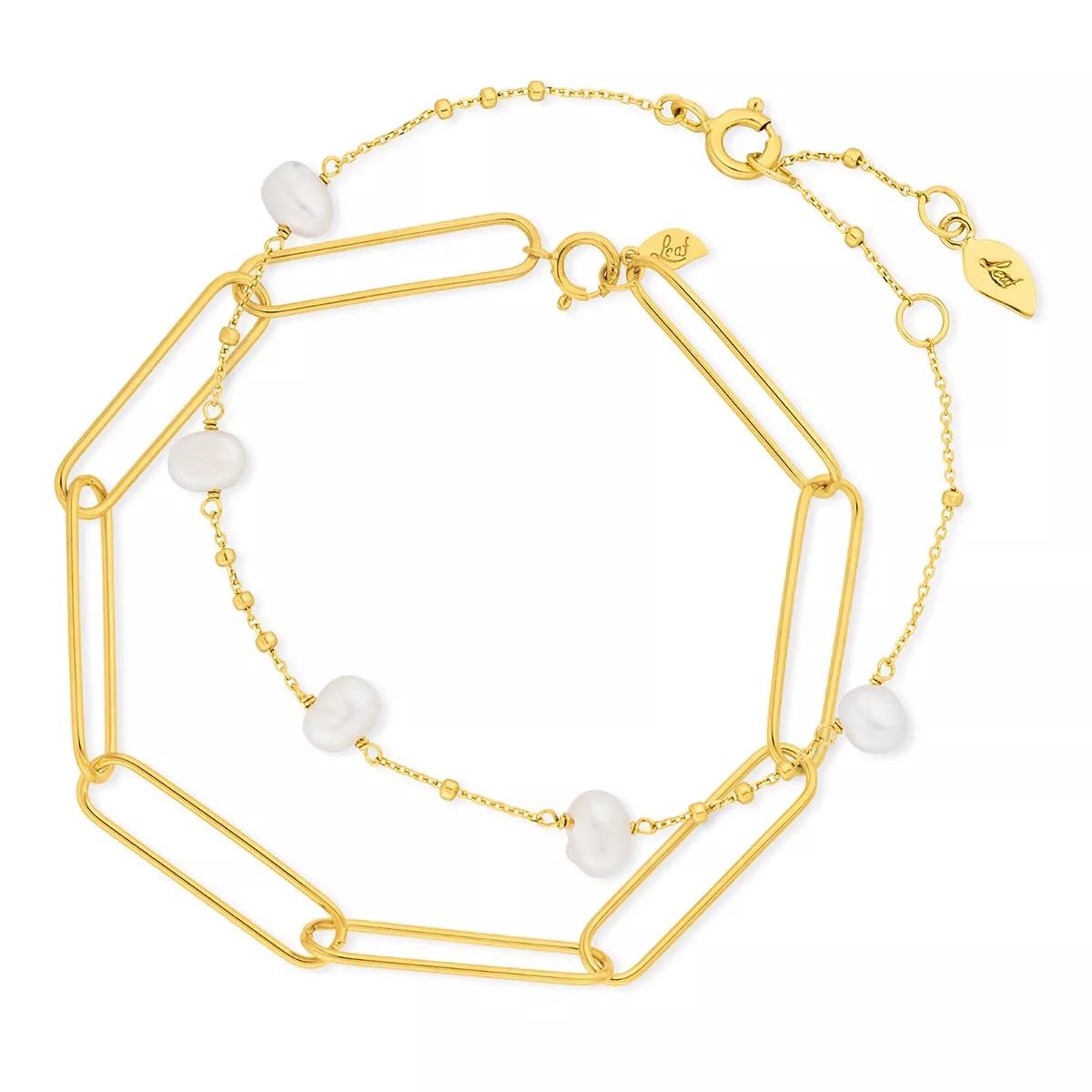 leaf bijouterie, bracelet set big square/pearl, silver gold plate en silver - pour dames