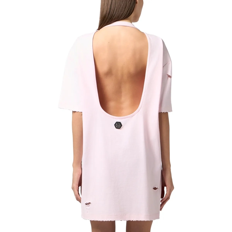 Philipp Plein Midikleid Open Back T-Shirt Mini Dress Tennis Club rose(Image 2)
