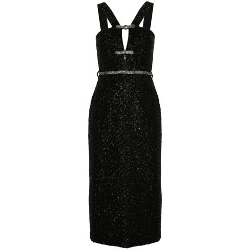 Self Portrait Boucle Black Midi Dress Black Midi-Kleider