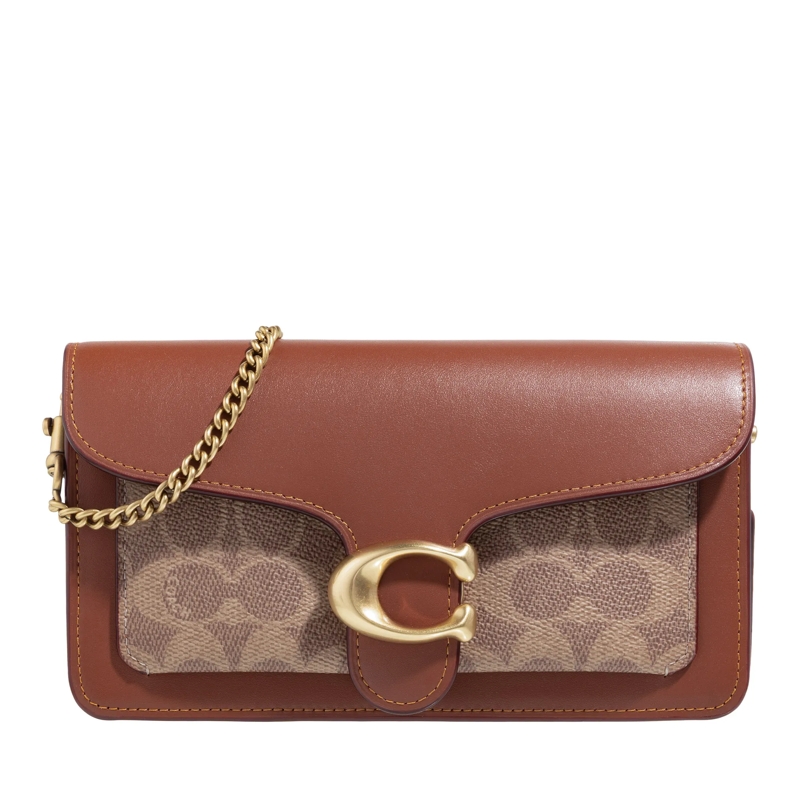 Coach Crossbody Bag Coated Canvas Signature Tabby Chain Clutch Tan Caramel