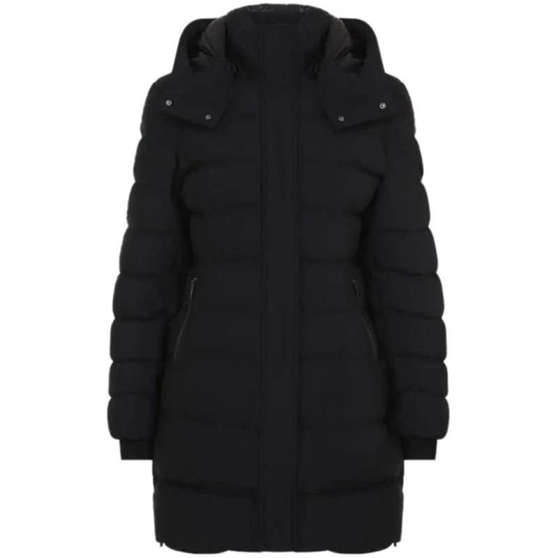 Moose Knuckles Parka Long Fitted Padded Coat With Detachable Hood And H Black
