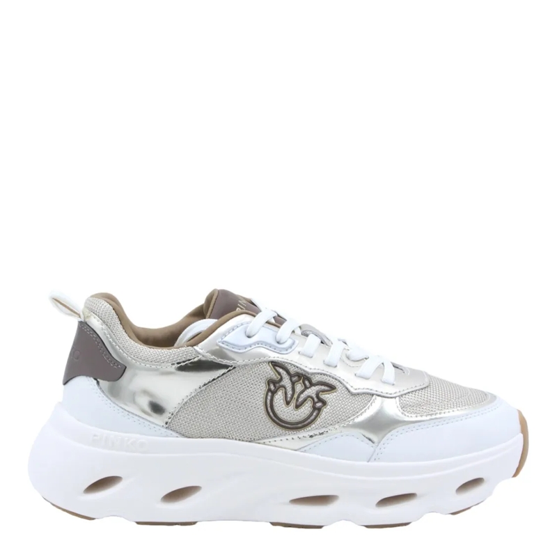 Pinko Low-Top-Sneaker Chunky Sneakers With Metallic Silver Panels And Cu White