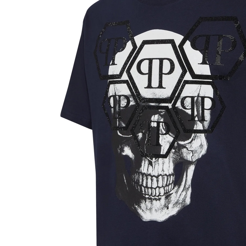 Philipp Plein T-Shirt T-Shirt Skull Mit Schmucksteinen dunkel-blau(Image 3)