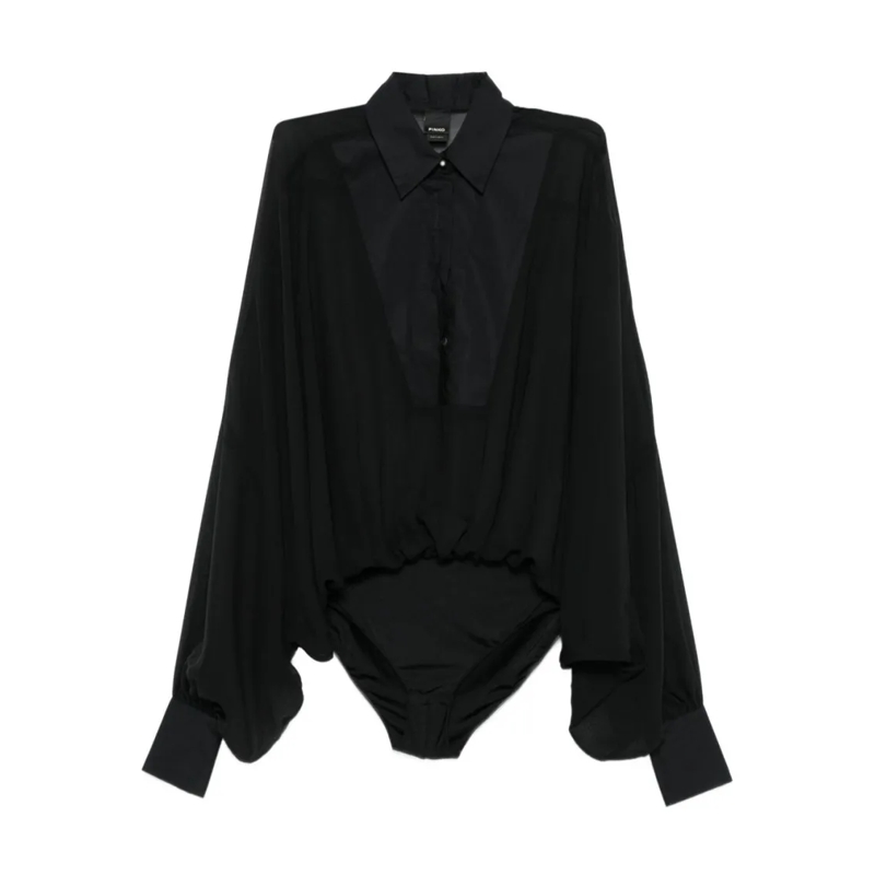 Pinko  Polychiffon Black Bodysuit With Structured Plastro Black